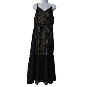 Cory Co By‎ Cozy Casual Maxi Lace Dress Womens Black L Floral Lined Boho Ruffled